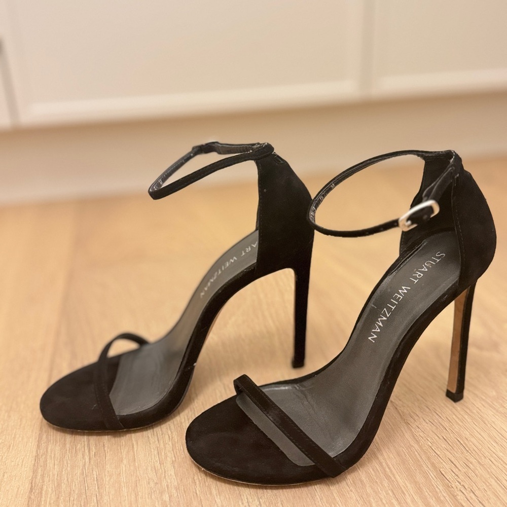 Stuart Weitzman Nudist Black Ankle Strap Heels